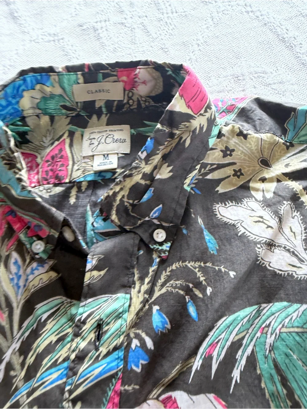 J. Crew Black Short-Sleeve Button-Down Shirt with Teal & Pink Floral